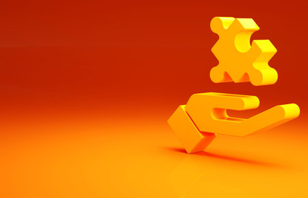 Yellow Solution to the problem in psychology icon isolated on orange background. Puzzle. Therapy for...