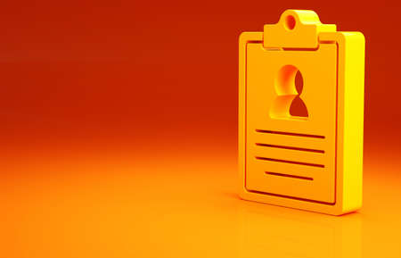 Yellow Medical clipboard with clinical record icon isolated on orange background. Prescription, medical check marks report. Minimalism concept. 3d illustration 3D renderの写真素材