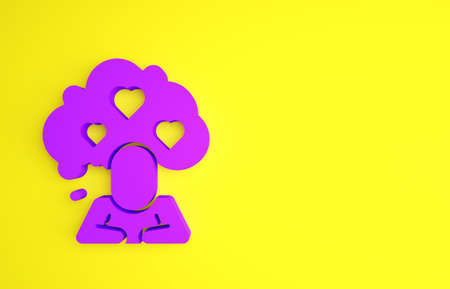 Purple Broken heart or divorce icon isolated on yellow background. Love symbol. Valentines day. Minimalism concept. 3d illustration 3D renderの写真素材