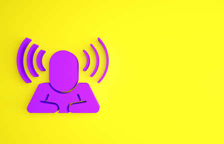 Purple Head hunting icon isolated on yellow background. Business target or Employment sign. Human resource and recruitment for business. Minimalism concept. 3d illustration 3D renderの写真素材