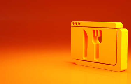 Yellow Online ordering and fast food delivery icon isolated on orange background. Minimalism concept. 3d illustration 3D renderの写真素材