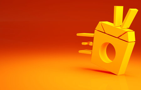 Yellow Online ordering and noodles delivery icon isolated on orange background. Minimalism concept....