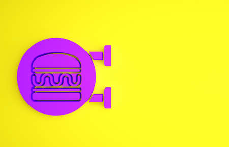 Purple Online ordering and burger delivery icon isolated on yellow background. Minimalism concept. 3d illustration 3D renderの写真素材
