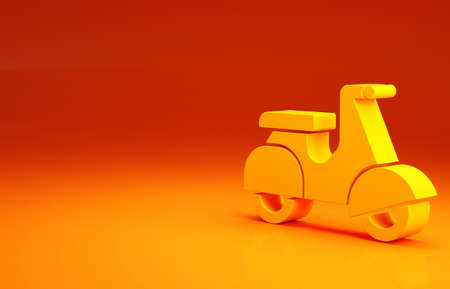 Yellow Scooter delivery icon isolated on orange background. Delivery service concept. Minimalism concept. 3d illustration 3D renderの写真素材