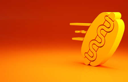 Yellow Online ordering and hotdog sandwich icon isolated on orange background. Sausage icon. Fast food sign. Minimalism concept. 3d illustration 3D renderの写真素材