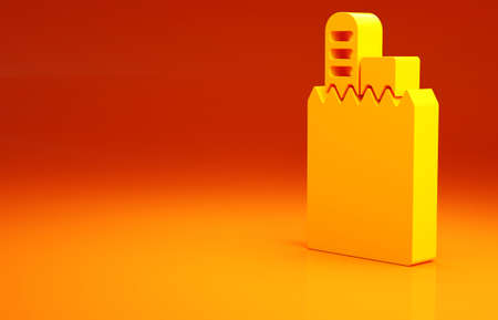Yellow Online ordering and fast food delivery icon isolated on orange background. Minimalism concept. 3d illustration 3D renderの写真素材