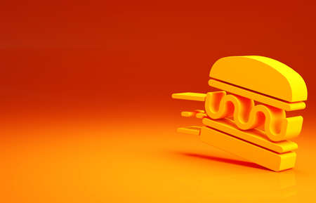 Yellow Online ordering and burger delivery icon isolated on orange background. Minimalism concept. 3d illustration 3D renderの写真素材