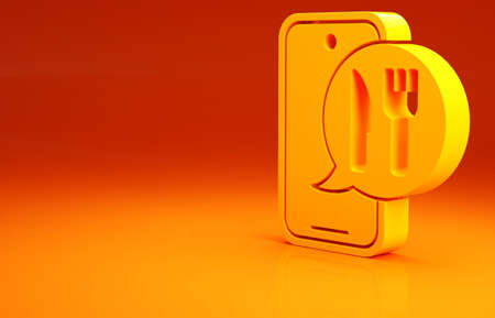 Yellow Online ordering and fast food delivery icon isolated on orange background. Burger sign. Minimalism concept. 3d illustration 3D renderの写真素材