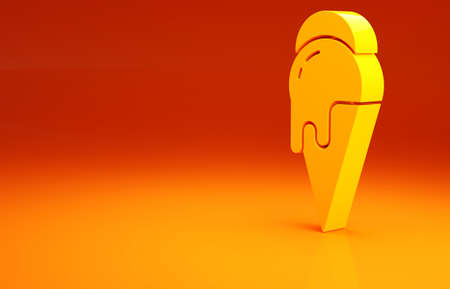 Yellow Ice cream in waffle cone icon isolated on orange background. Sweet symbol. Minimalism concept. 3d illustration 3D renderの写真素材