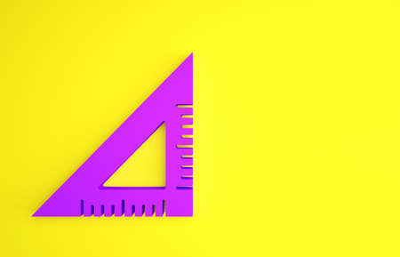 Purple Triangular ruler icon isolated on yellow background. Straightedge symbol. Geometric symbol. Minimalism concept. 3d illustration 3D renderの写真素材