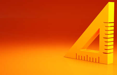 Yellow Triangular ruler icon isolated on orange background. Straightedge symbol. Geometric symbol. Minimalism concept. 3d illustration 3D renderの写真素材