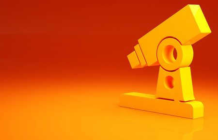 Yellow Microscope icon isolated on orange background. Chemistry, pharmaceutical instrument,...
