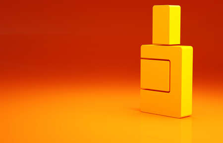 Yellow Plastic bottle for laundry detergent, bleach, dishwashing liquid or another cleaning agent icon isolated on orange background. Minimalism concept. 3d illustration 3D renderの写真素材