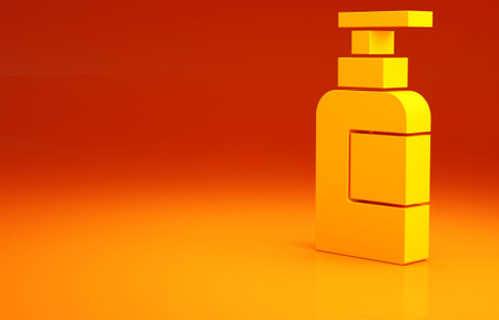 Yellow Bottle of shampoo icon isolated on orange background. Minimalism concept. 3d illustration 3D...