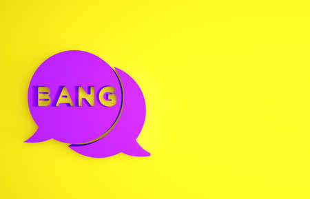 Purple Bang boom, gun Comic text speech bubble balloon icon isolated on yellow background. Minimalism concept. 3d illustration 3D renderの写真素材