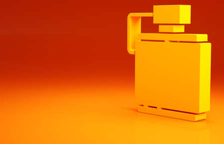 Yellow Canteen water bottle icon isolated on orange background. Tourist flask icon. Jar of water use in the campaign. Minimalism concept. 3d illustration 3D renderの写真素材