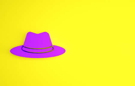 Purple Western cowboy hat icon isolated on yellow background. Minimalism concept. 3d illustration 3D renderの写真素材