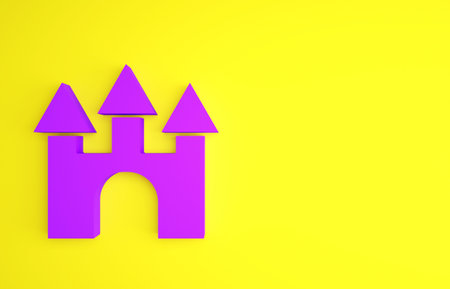 Purple Castle icon isolated on yellow background. Minimalism concept. 3d illustration 3D renderの写真素材