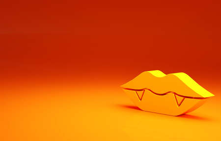 Yellow Vampire teeth icon isolated on orange background. Happy Halloween party. Minimalism concept. 3d illustration 3D renderの写真素材