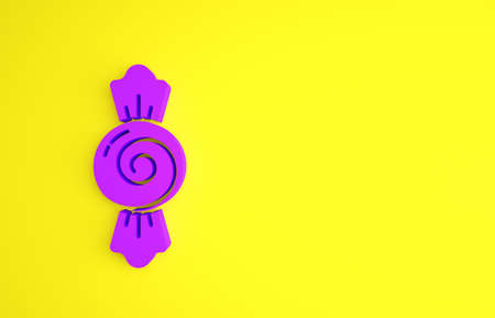 Purple Candy icon isolated on yellow background. Happy Halloween party. Minimalism concept. 3d illustration 3D renderの写真素材