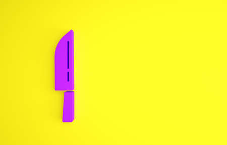 Purple Knife icon isolated on yellow background. Cutlery symbol. Happy Halloween party. Minimalism concept. 3d illustration 3D renderの写真素材