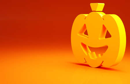 Yellow Pumpkin icon isolated on orange background. Happy Halloween party. Minimalism concept. 3d illustration 3D renderの写真素材