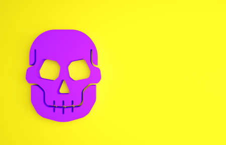 Purple Skull icon isolated on yellow background. Happy Halloween party. Minimalism concept. 3d illustration 3D renderの写真素材