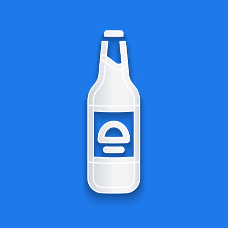 White line Beer bottle icon isolated on blue background. 4K Video motion graphic animationのイラスト素材