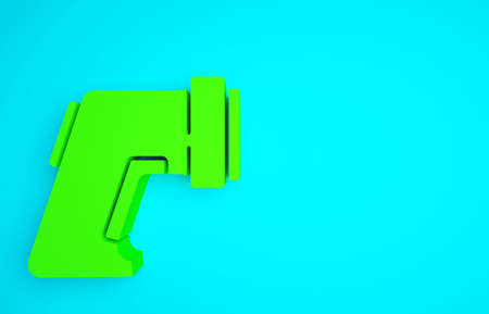 Green Digital contactless thermometer with infrared light icon isolated on blue background. Minimalism concept. 3d illustration 3D renderの写真素材