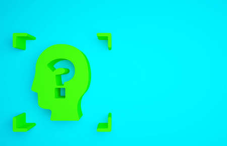 Green Face recognition icon isolated on blue background. Face identification scanner icon. Facial id. Cyber security concept. Minimalism concept. 3d illustration 3D renderの写真素材