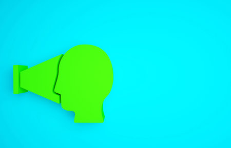 Green Face recognition icon isolated on blue background. Face identification scanner icon. Facial...