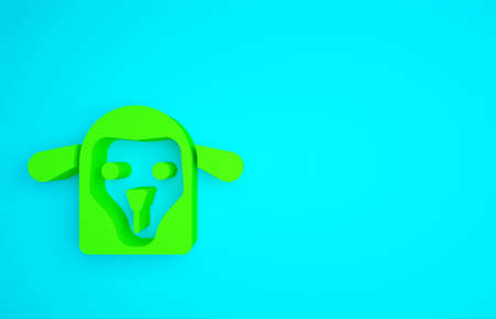 Green Sheep head icon isolated on blue background. Animal symbol. Minimalism concept. 3d illustration 3D renderの写真素材