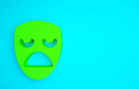 Green Drama theatrical mask icon isolated on blue background. Minimalism concept. 3d illustration 3D renderの写真素材