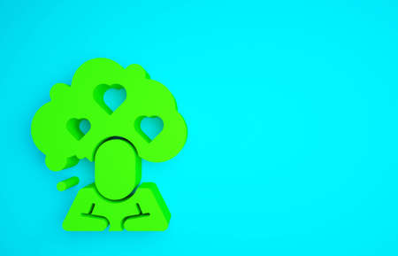 Green Broken heart or divorce icon isolated on blue background. Love symbol. Valentines day. Minimalism concept. 3d illustration 3D renderの写真素材