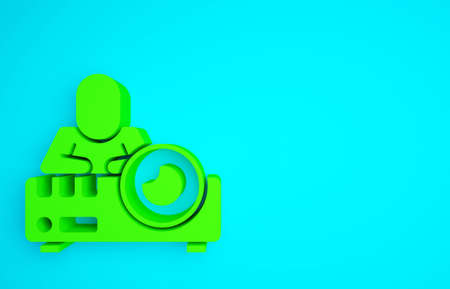 Green Presentation, movie, film, media projector icon isolated on blue background. Minimalism concept. 3d illustration 3D renderの写真素材