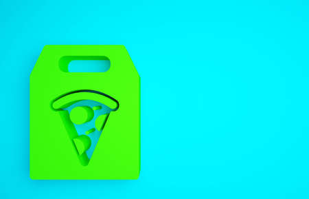 Green Online ordering and fast pizza delivery icon isolated on blue background. Minimalism concept. 3d illustration 3D renderの写真素材