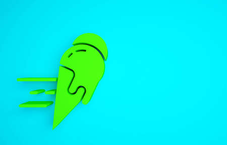Green Online ordering and ice cream in waffle cone icon isolated on blue background. Sweet symbol. Minimalism concept. 3d illustration 3D renderの写真素材