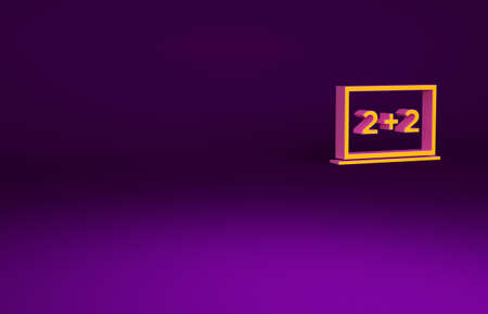 Orange Chalkboard icon isolated on purple background. School Blackboard sign. Minimalism concept. 3d illustration 3D renderの写真素材