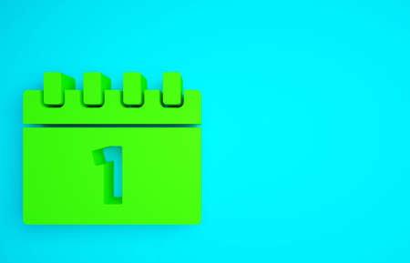 Green Calendar with first september date icon isolated on blue background. September 1. Date and time, day, month. Holiday. Minimalism concept. 3d illustration 3D renderの写真素材