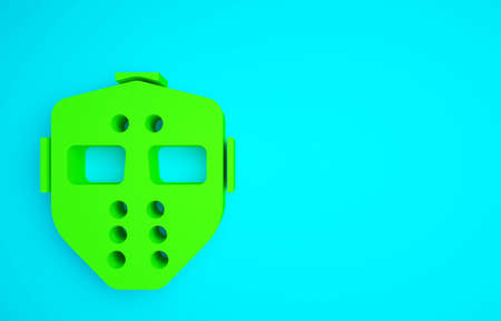 Green Hockey mask icon isolated on blue background. Happy Halloween party. Minimalism concept. 3d illustration 3D renderの写真素材