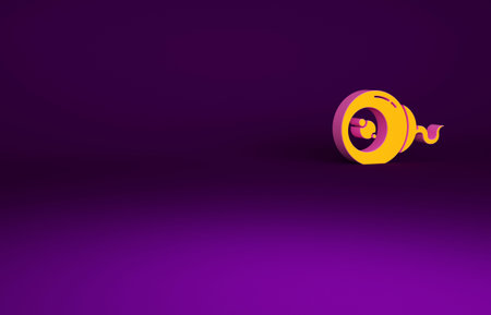 Orange Eye icon isolated on purple background. Happy Halloween party. Minimalism concept. 3d...