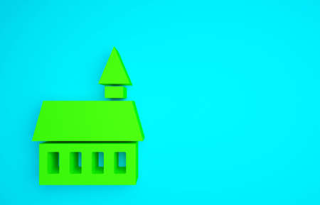 Green Castle icon isolated on blue background. Minimalism concept. 3d illustration 3D renderの写真素材