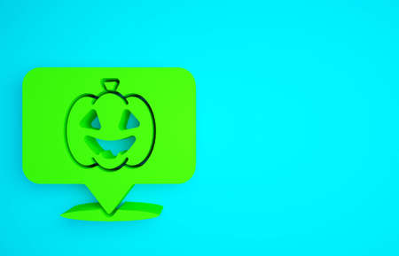 Green Pumpkin icon isolated on blue background. Happy Halloween party. Minimalism concept. 3d illustration 3D renderの写真素材