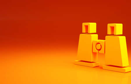 Yellow Binoculars icon isolated on orange background. Find software sign. Spy equipment symbol. Minimalism concept. 3d illustration 3D renderの写真素材
