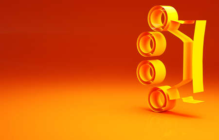 Yellow Brass knuckles icon isolated on orange background. Minimalism concept. 3d illustration 3D renderの写真素材
