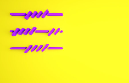 Purple Barbed wire icon isolated on yellow background. Minimalism concept. 3d illustration 3D render
