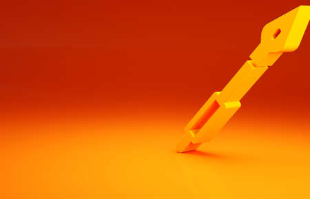 Yellow Medieval spear icon isolated on orange background. Medieval weapon. Minimalism concept. 3d illustration 3D renderの写真素材