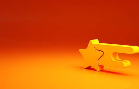 Yellow Falling star icon isolated on orange background. Shooting star with star trail. Meteoroid, meteorite, comet, asteroid, star icon. Minimalism concept. 3d illustration 3D renderの写真素材