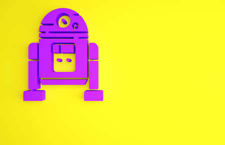 Purple Robot icon isolated on yellow background. Minimalism concept. 3d illustration 3D renderの写真素材