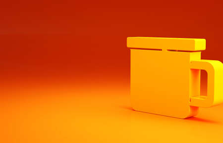 Yellow Camping metal mug icon isolated on orange background. Minimalism concept. 3d illustration 3D renderの写真素材
